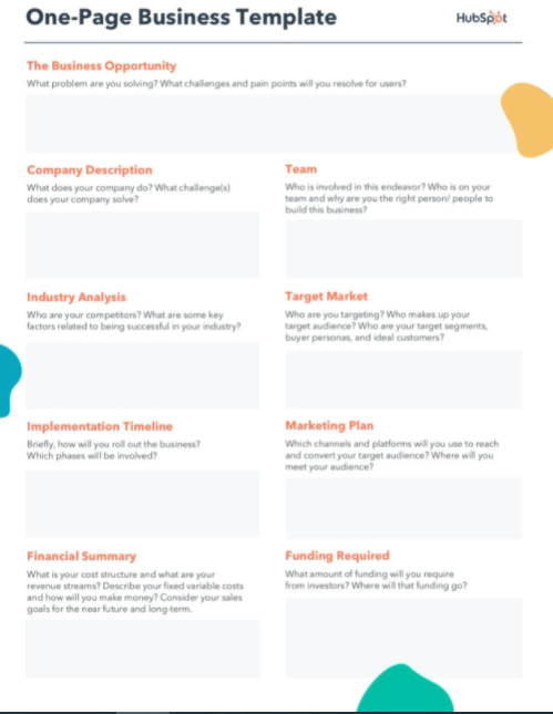 HubSpot's One-Page Business Planner